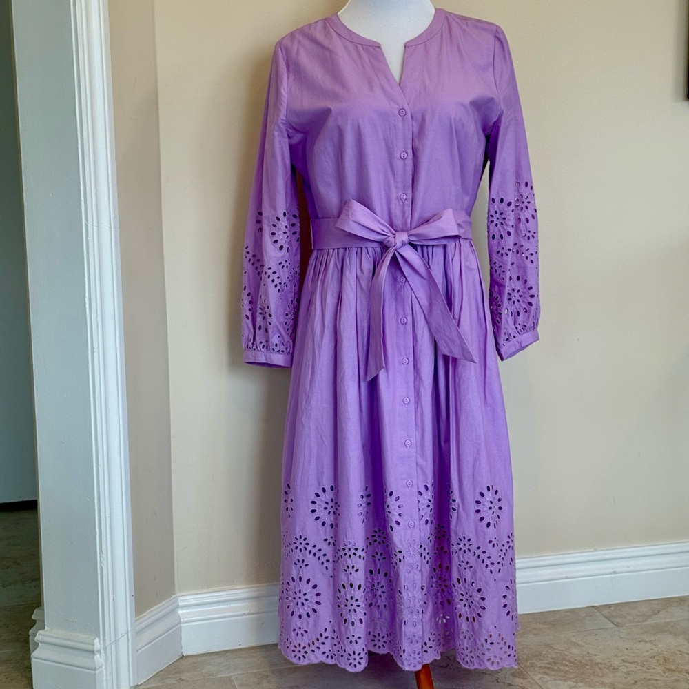 Talbots Lavender Eyelet Long Sleeve Dress